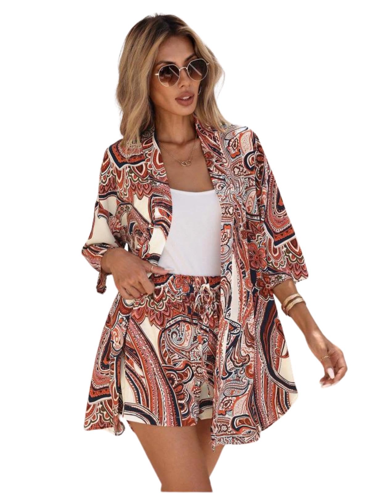 GRECIILOOKS Co-ord Set for Women Stylish | Women Rayon Co-Ord Pajama Set | Stylish Night Dress & Beach Outfit | 2 Piece Printed Shirt & Shorts Loungewear | Comfortable Pajama Sets for Womens