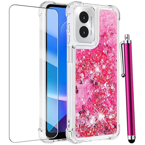 for Motorola Moto G Play 2024 Case with Screen Protector Cute Glitter Bling Liquid Floating Women Girls Phone