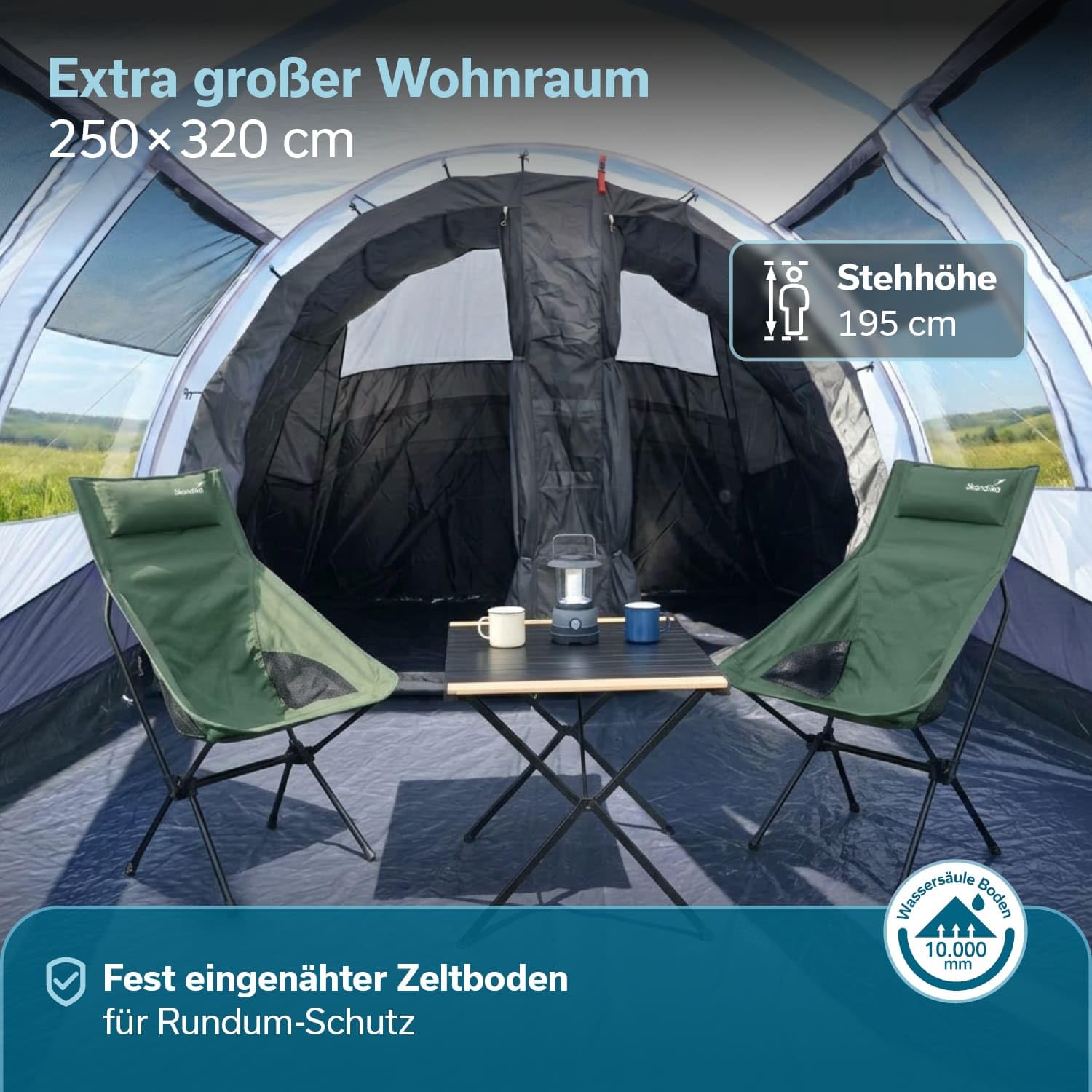 Skandika Isken 5 Protect, tenda da campeggio per 5 persone, finestra con zanzariera, fondo cucito, impermeabile, colonna d'acqua 3000 mm, con baldacchino, tenda per campeggio, festival, all'aperto