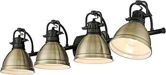 Golden Lighting Duncan BLK 4 Light Bath Vanity in Matte Black with Aged Brass Shade