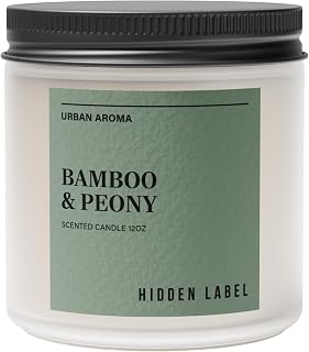 Hidden Label Bamboo Peony Scented Candle, 12oz 2 Wick Natural Soy Non Toxic Candles, Clean Burning Long Lasting Aromatherapy for Home | Gifts | Décor,Premium Scents for Relaxation & Stress Relief