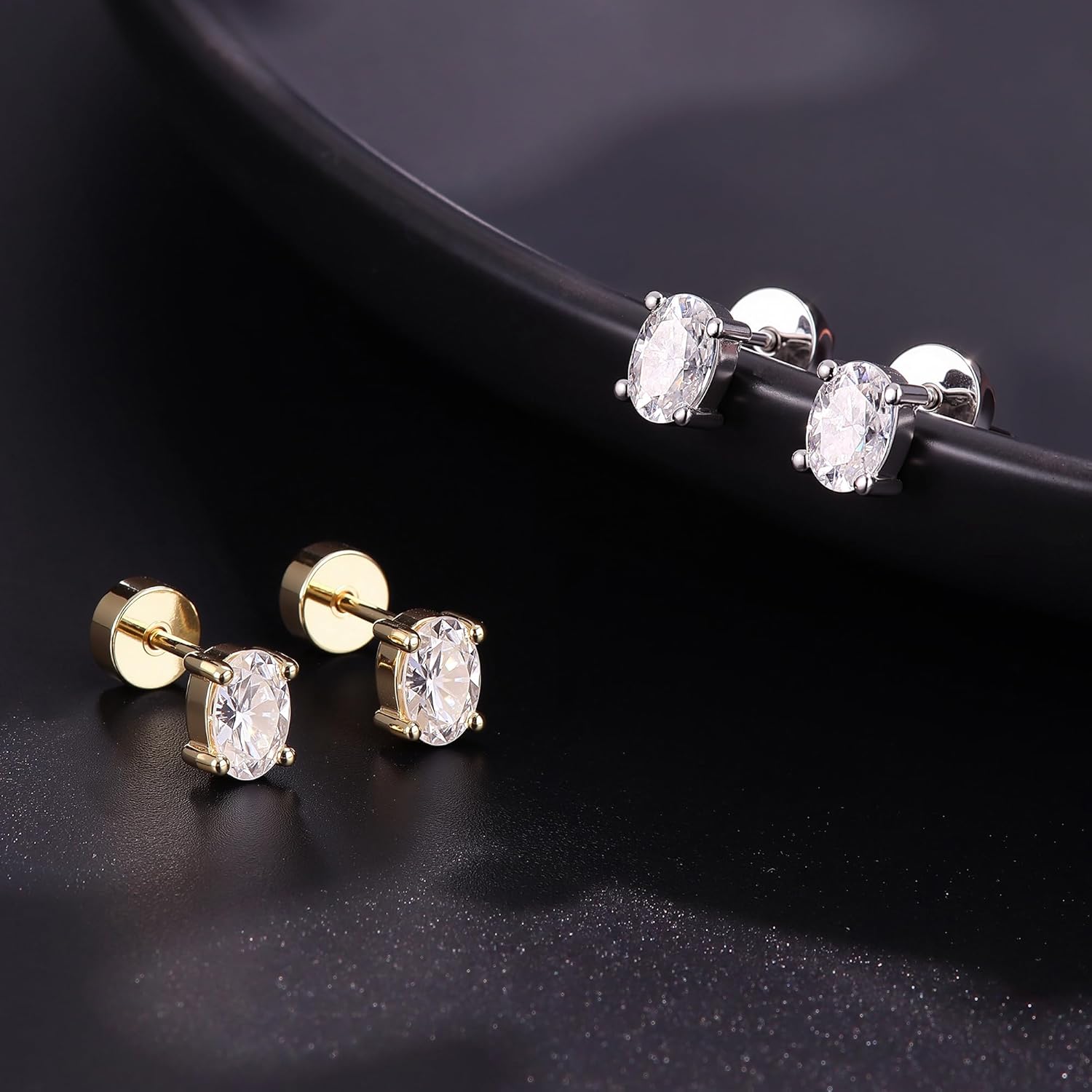 Moissanite Earrings Studs Flat Back Earrings Hypoallergenic - 14K Gold Plated Sterling Silver Earring for Women Men Small Dainty Cartilage Helix Piercing Jewelry D Color VVS1 - Image 7