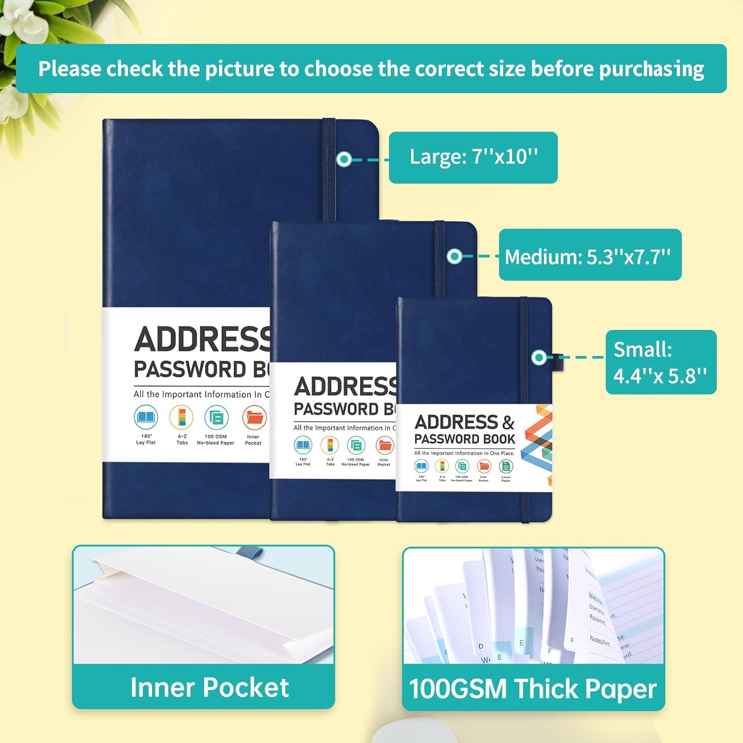 Address Book, Address and Password Book with Alphabetical Tabs, 5.3" x 7.7" image 2