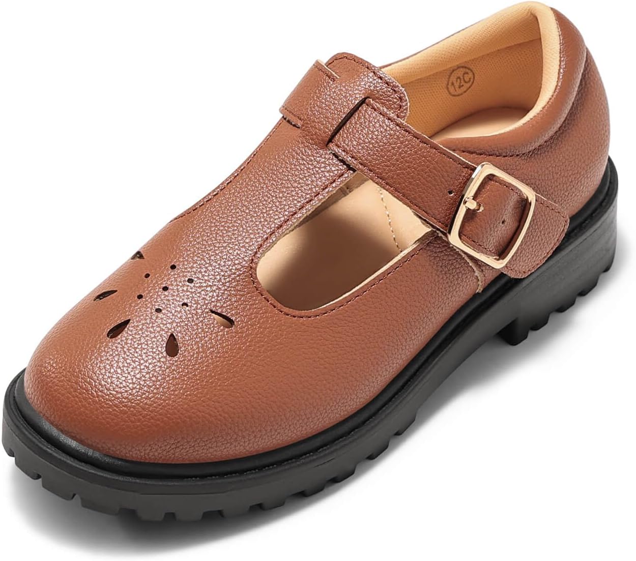 Coutgo Girls Mary Jane Dress Shoes Platform Loafers Chunky Heel T-Strap Flats School Uniform Shoes