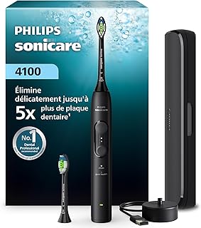 Brosse à dents électrique sonique Philips Sonicare série 4000 – capteur de pression, 4 réglages, EasyStart, SmarTimer, 21 jours d’autonomie, étui de voyage, coloris noir, modèle HX4044/52, [Nouveau]