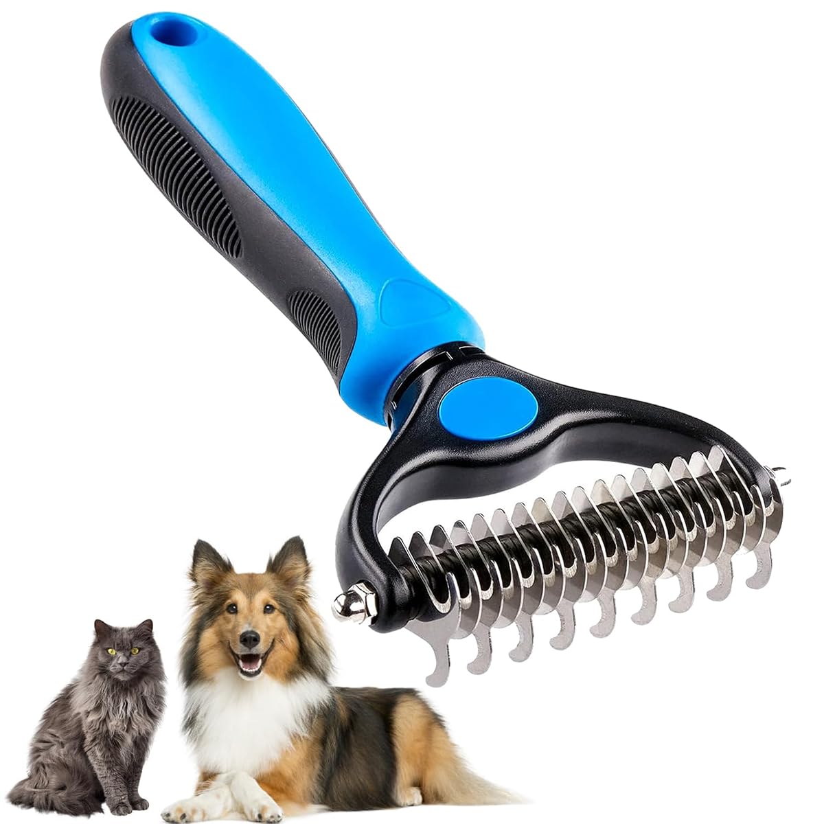 Pet Grooming Rake, Dog Undercoat Rake Cats Shedding Brush Double-Sided
