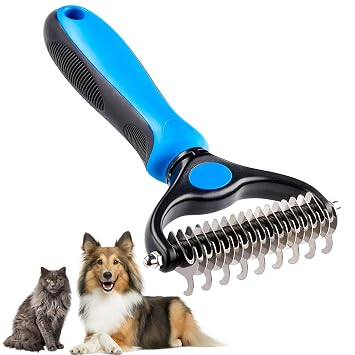 Pet Grooming Rake, Dog Undercoat Rake Cats Shedding Brush Double-Sided Deshedding Dematting Tool Brushes Comb for Dogs & Cats to Easy Remove Undercoat Mats Tangle