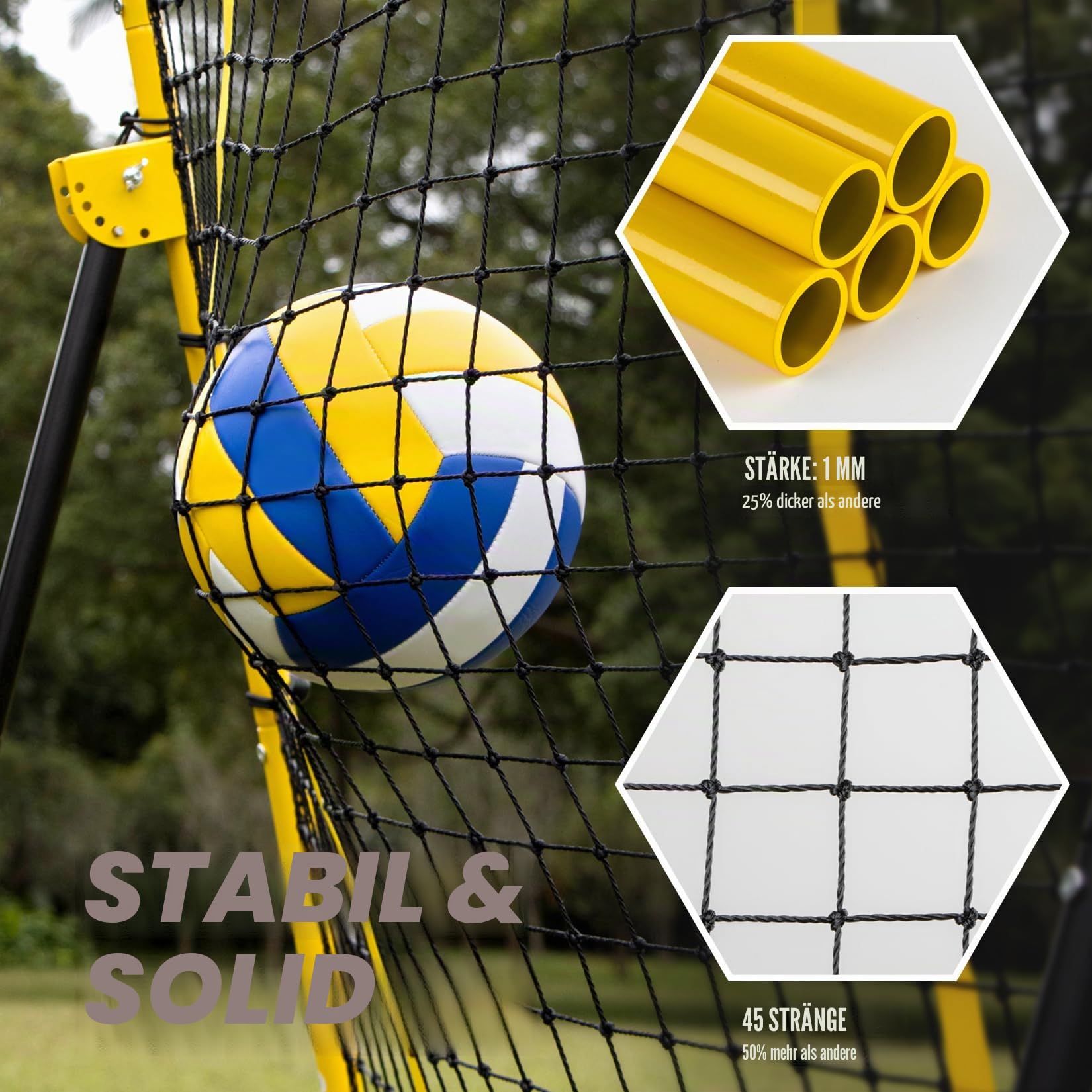 Newbyinn Volleyball Rebounder Netz, Volleyball-Trainingsnetz, Reboundernetz für Volley Ball Training mit 5 Verstellbaren Rückprallwinkeln, 2,1 x 1,2 m (7x4 Fuß)
