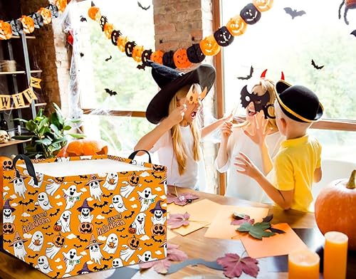 Miniatura 82 de Cesta de almacenamiento rectangular con asas, cesta de almacenamiento plegable, caja de libros, cesta de regalo (calabaza enojada)