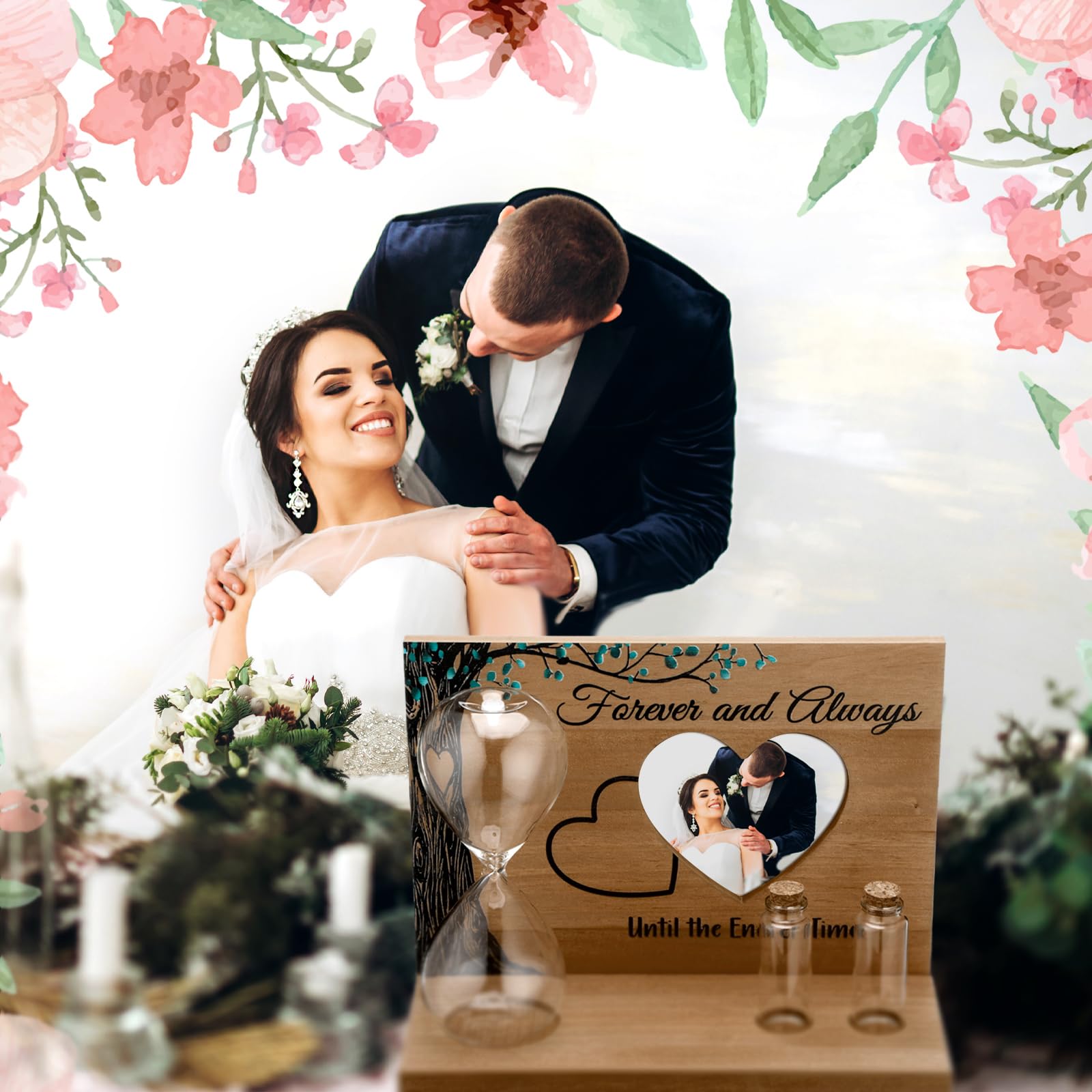 Sliner Unity Stundenglas für Hochzeit: Unity Sand Zeremonie Kit mit magnetischem Holzsockel und farbigem Sand für Hochzeitszeremonie