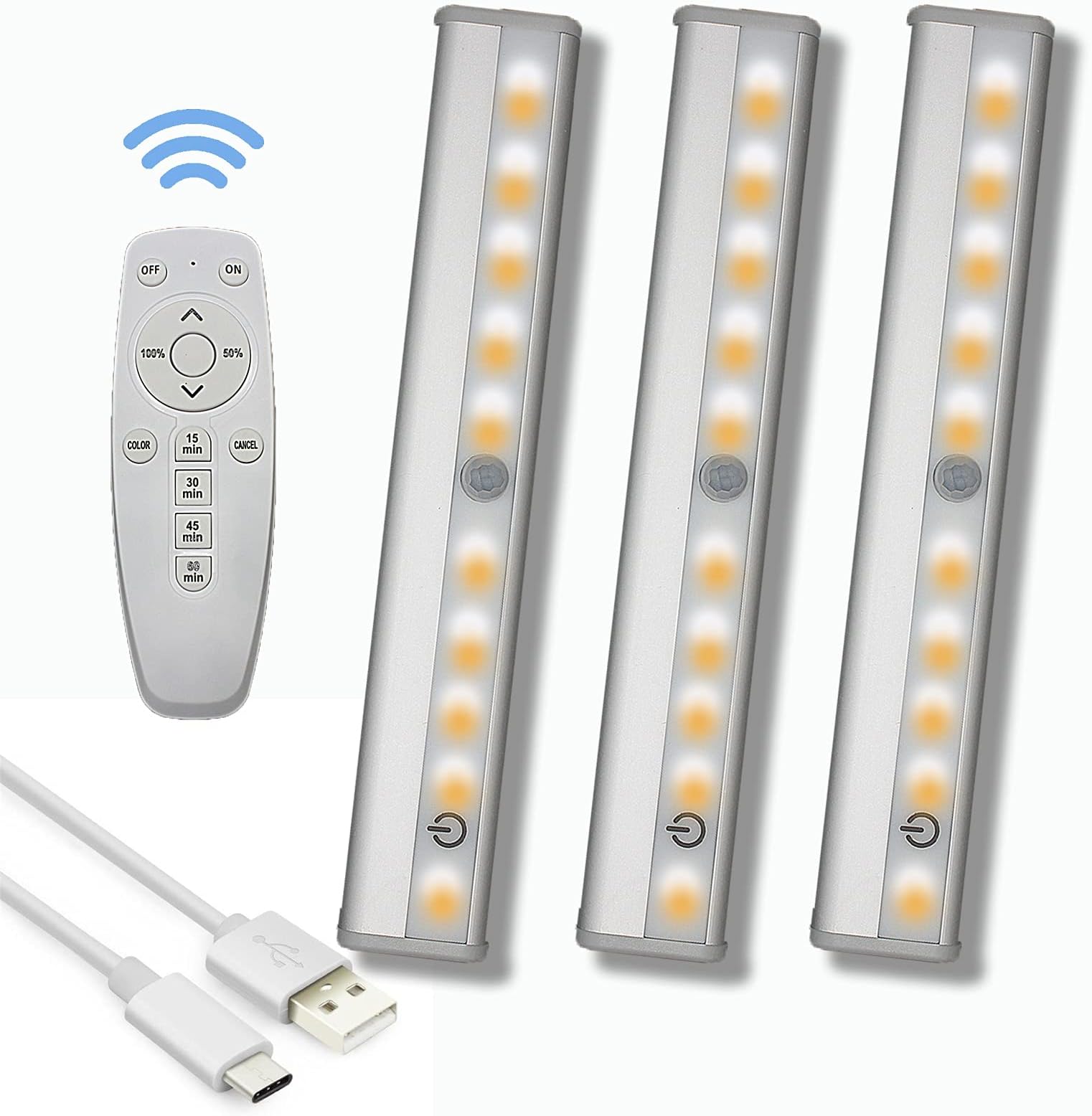 CREVIV LED Closet Light, USB Rechargeable Under Cabinet Light with Remote Control, Cordless Light with 20 LED, 600 mAh Lithium Battery，Suitable for Shelf, Kitchen, Bathroom,Stair and so on(3 Packs)