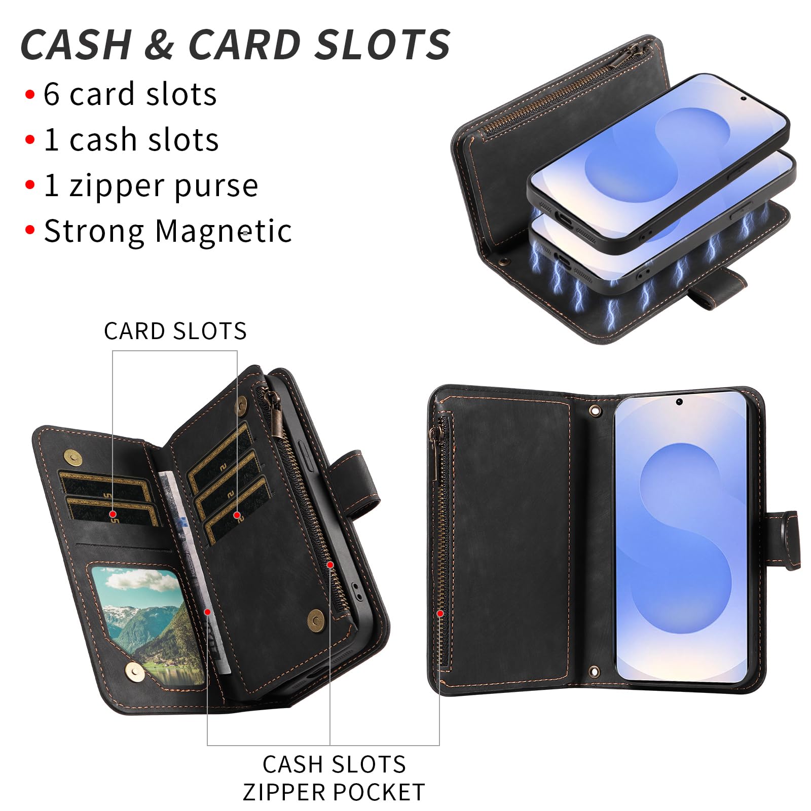 Custodia per Samsung Galaxy S26 Plus S26+5G Portafoglio con cerniera magnetica staccabile e pellicola protettiva per lo schermo Crossbody Cordino Flip Card Holder Slot S26Plus 26S + S 26 26+ Donne