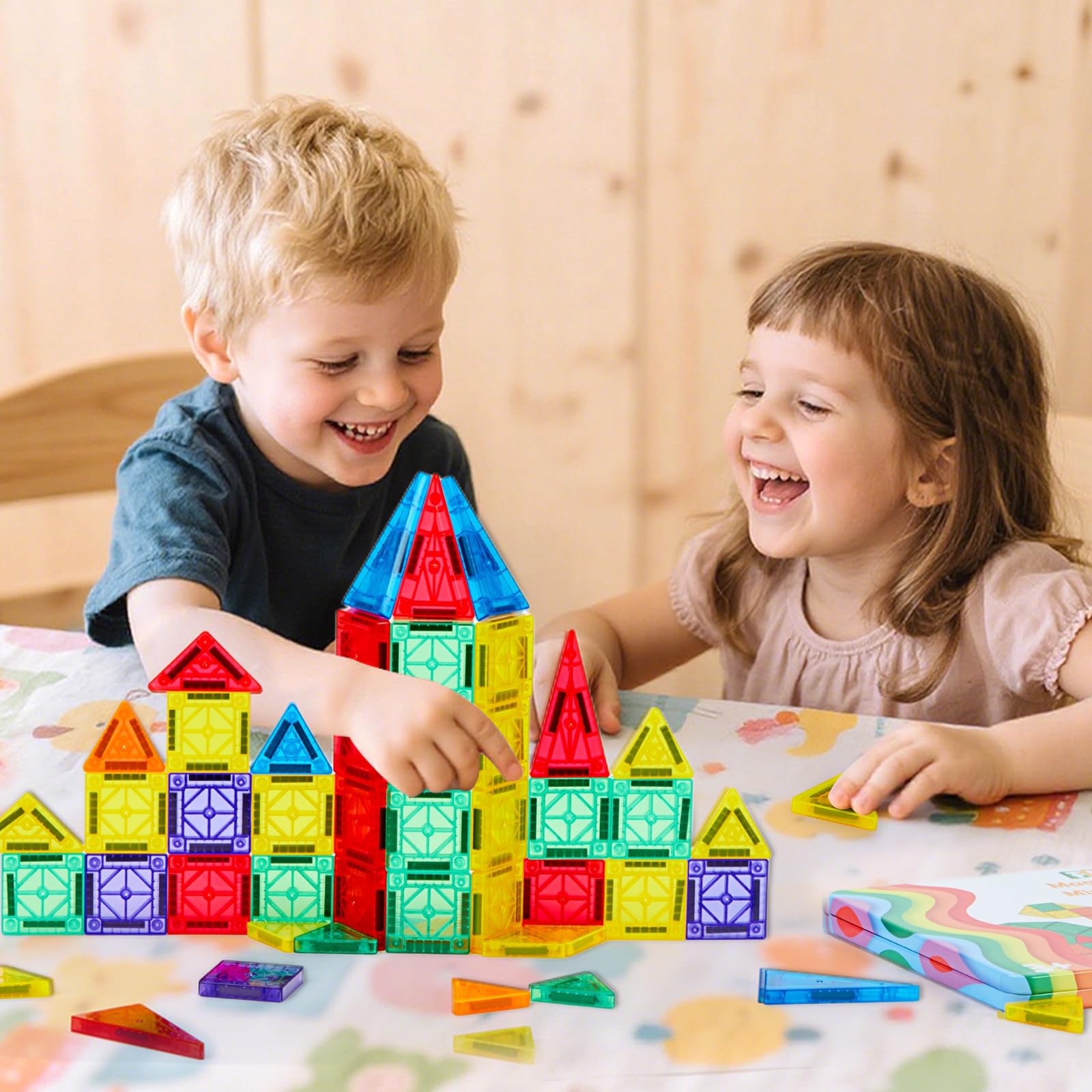 FNJO Mini Magnetic Tiles, 60PCS STEM Building Blocks Toy for Kids view 9