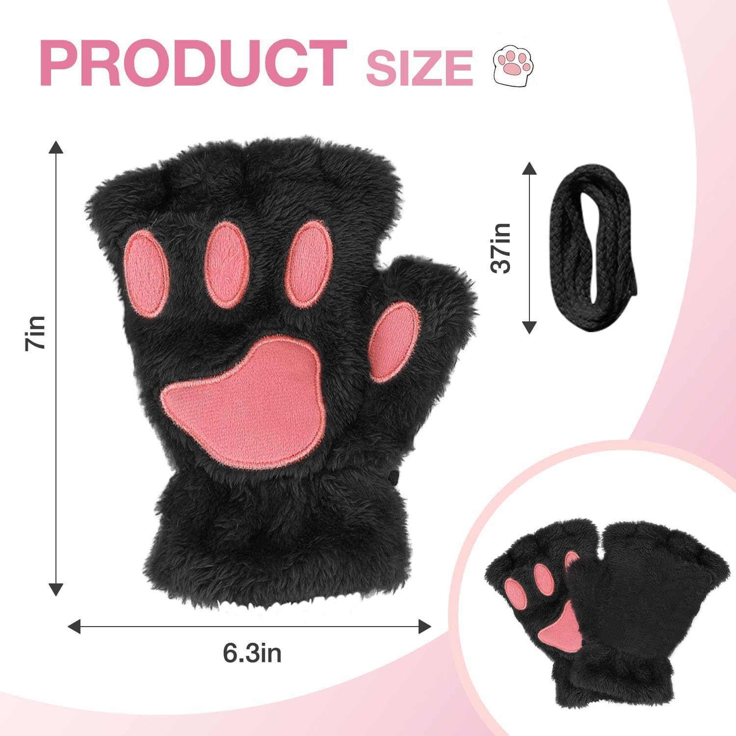 Cat Paw Gloves for Cosplay Party Halloween Costume Accessories, Winter Fingerless Warm Gloves for Women Girls image 2
