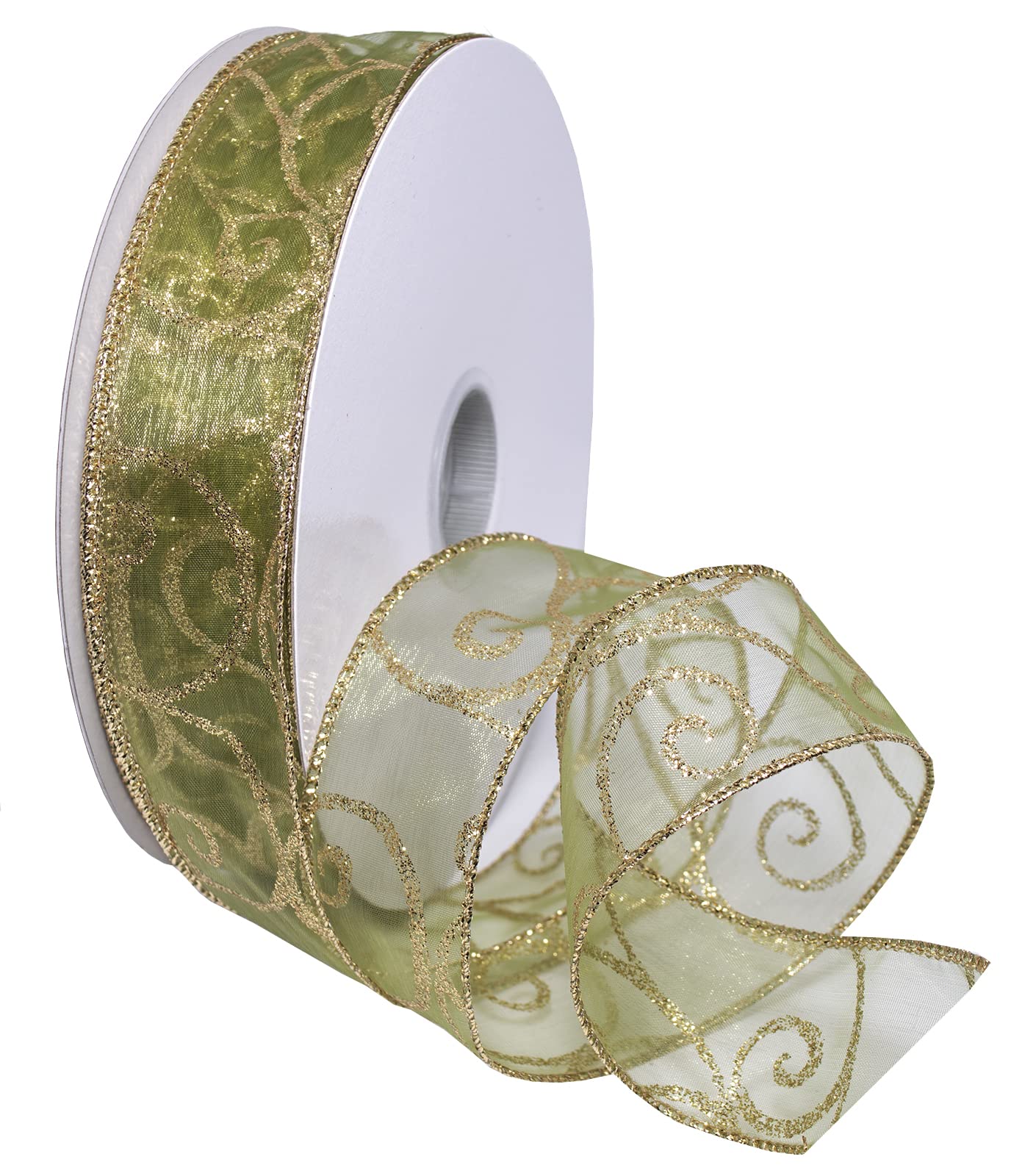Morex Ribbon Swirl Ribbon, Moss/Gold
