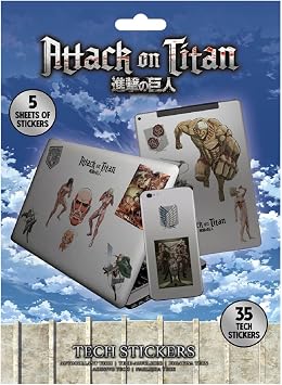 Attack on Titan Tech Stickers, Set of 36 Anime Stickers for Laptops, Mobile Phones and Tablets Titans Design Device Stickers for Children, Stickers for Adults - Official Merchandise