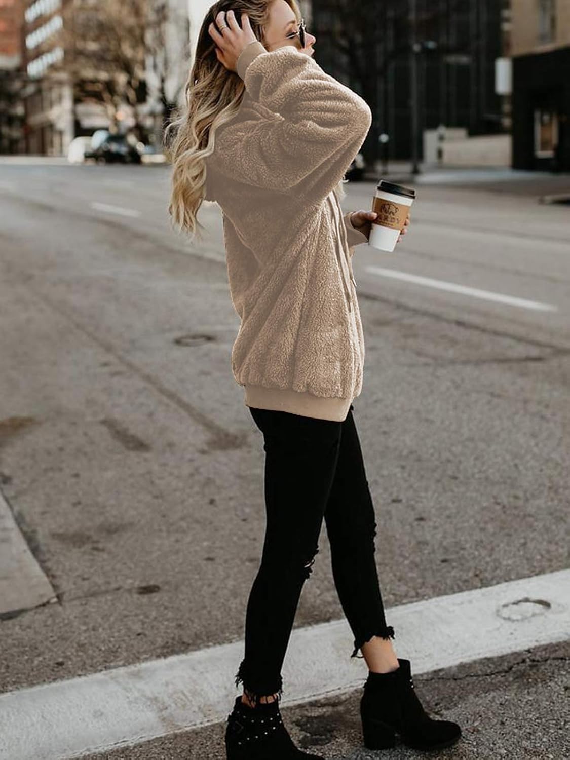 Century Star Womens Fuzzy Hoodies Pullover Sport Hoodie Cozy Oversized Pockets Hooded Sweatshirt Athletic Fleece Hoodies - Image 3