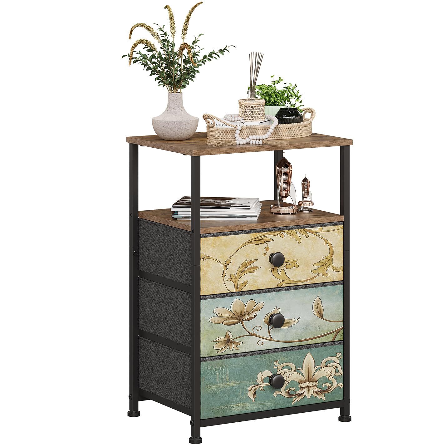 VEDECASA Set van 2 commode met 3 laden en open rek, comodetekast