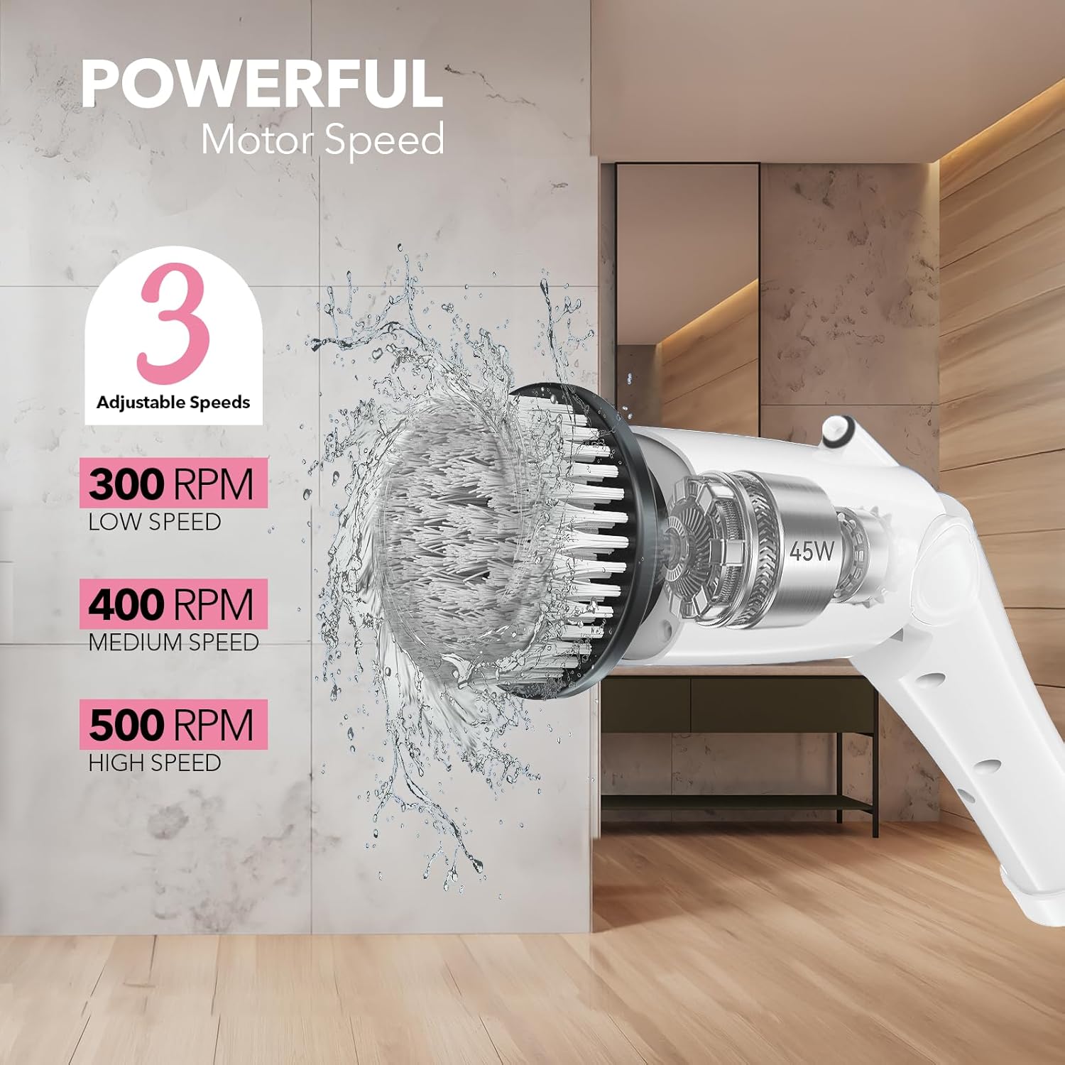Barumi Electric Spin Scrubber – 3 Spin Modes, LED Control Panel, Adjustable Head Angles, Full Extension, Perfect for Bathroom, Kitchen, Tub, Floor & Cars – 8 Replaceable Brushes with Microfiber Pad