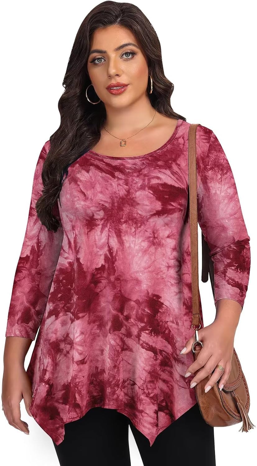 LARACE Plus Size Tops for Women 3/4 Sleeve Shirts Tunic Tops Loose Fit Basic Lady Clothes - Image 4