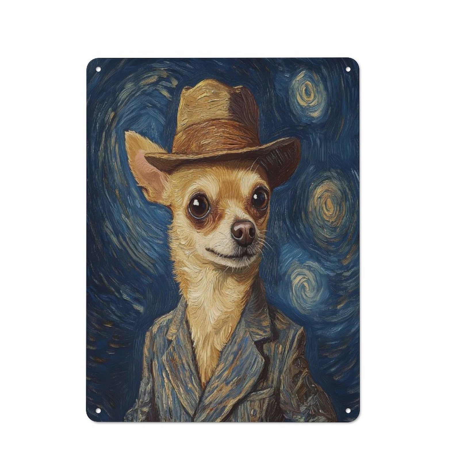 Junmoney Style-5 Rustic Decorative Metal Sign 40X30cm Featuring Chihuahua In Starry Night, Kitchen Wall Decor For Kitchen, Cafe, Pantry Or Dining Room