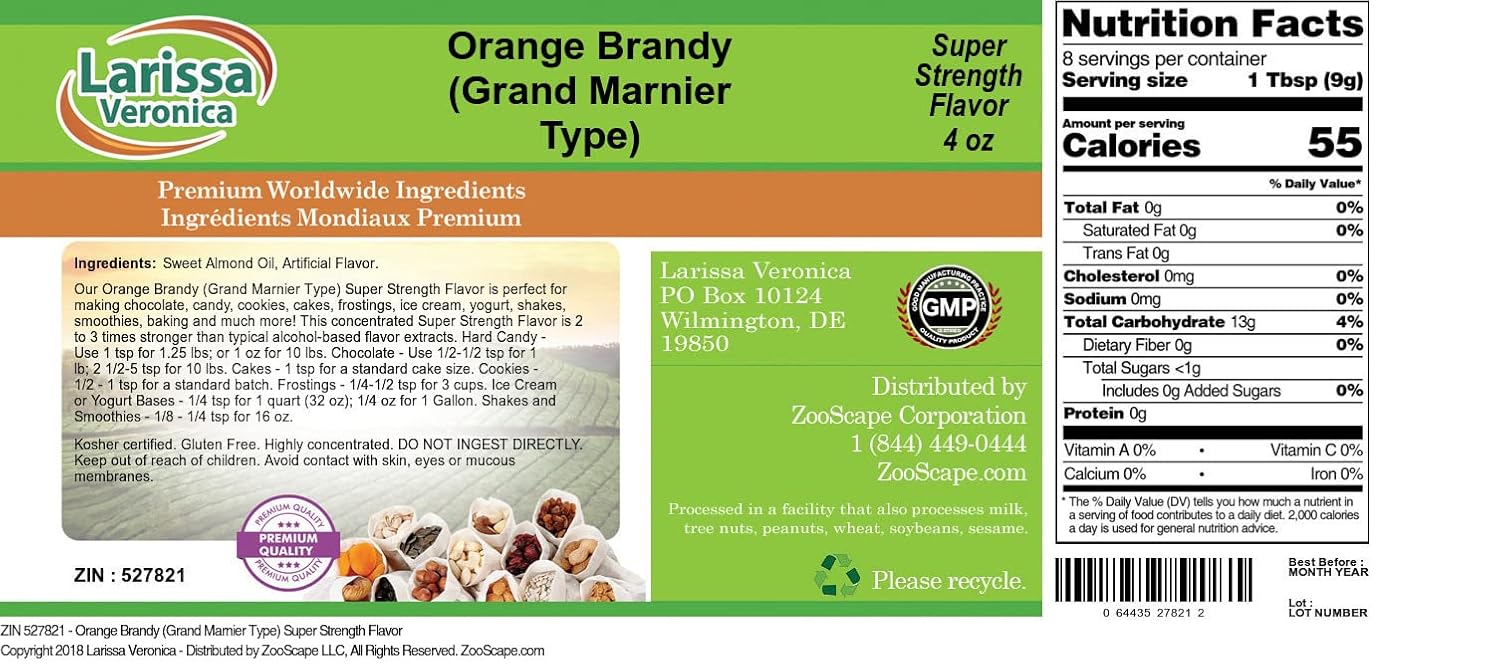 Orange Brandy (Grand Marnier Type) Super Strength Flavor (4 oz, ZIN: 527821) - 2 Pack