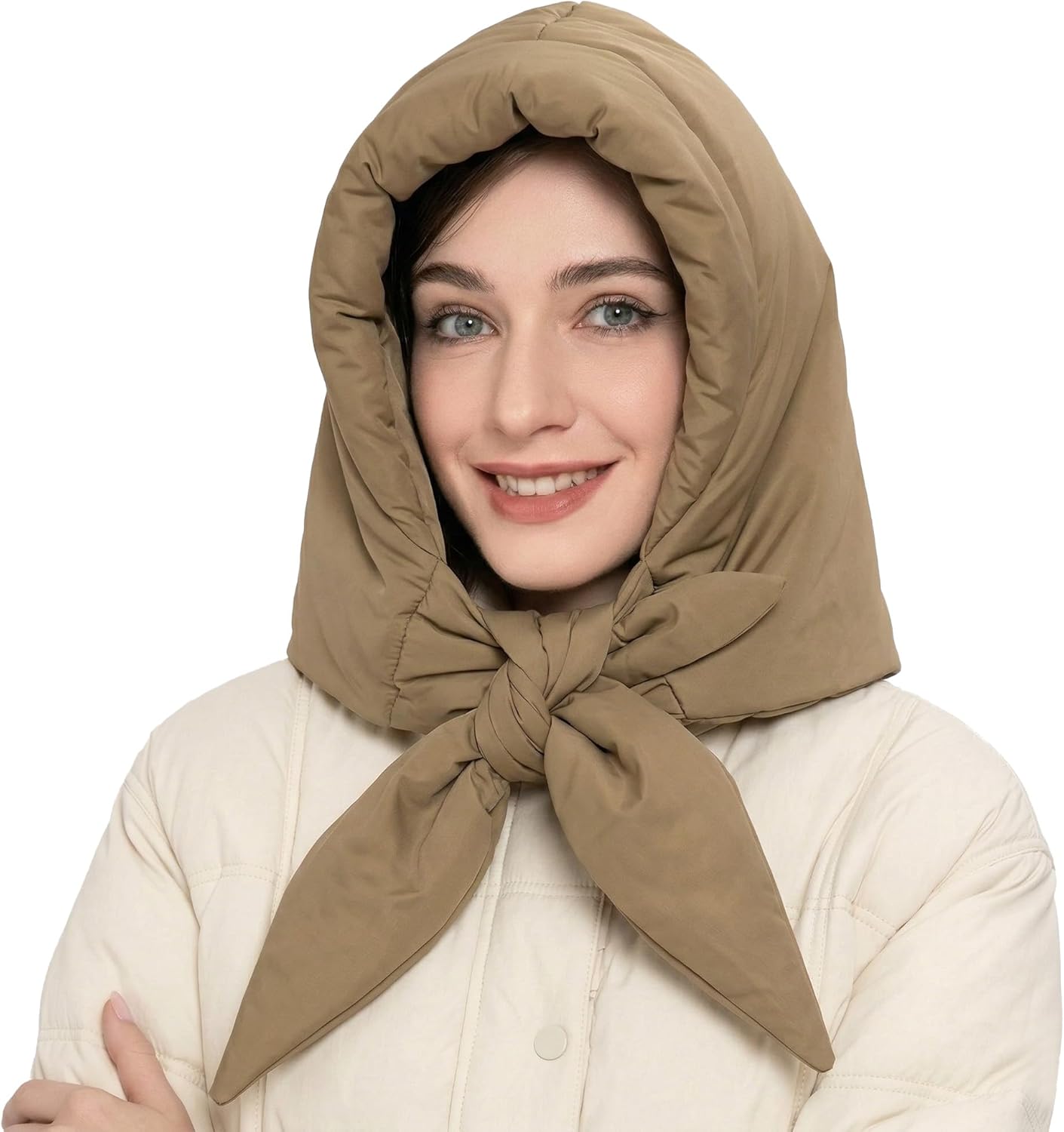 ZLYC Women Winter Down Hat Windproof Hooded Scarf Soft Warm Balaclava Skull Cap Beanie Hat