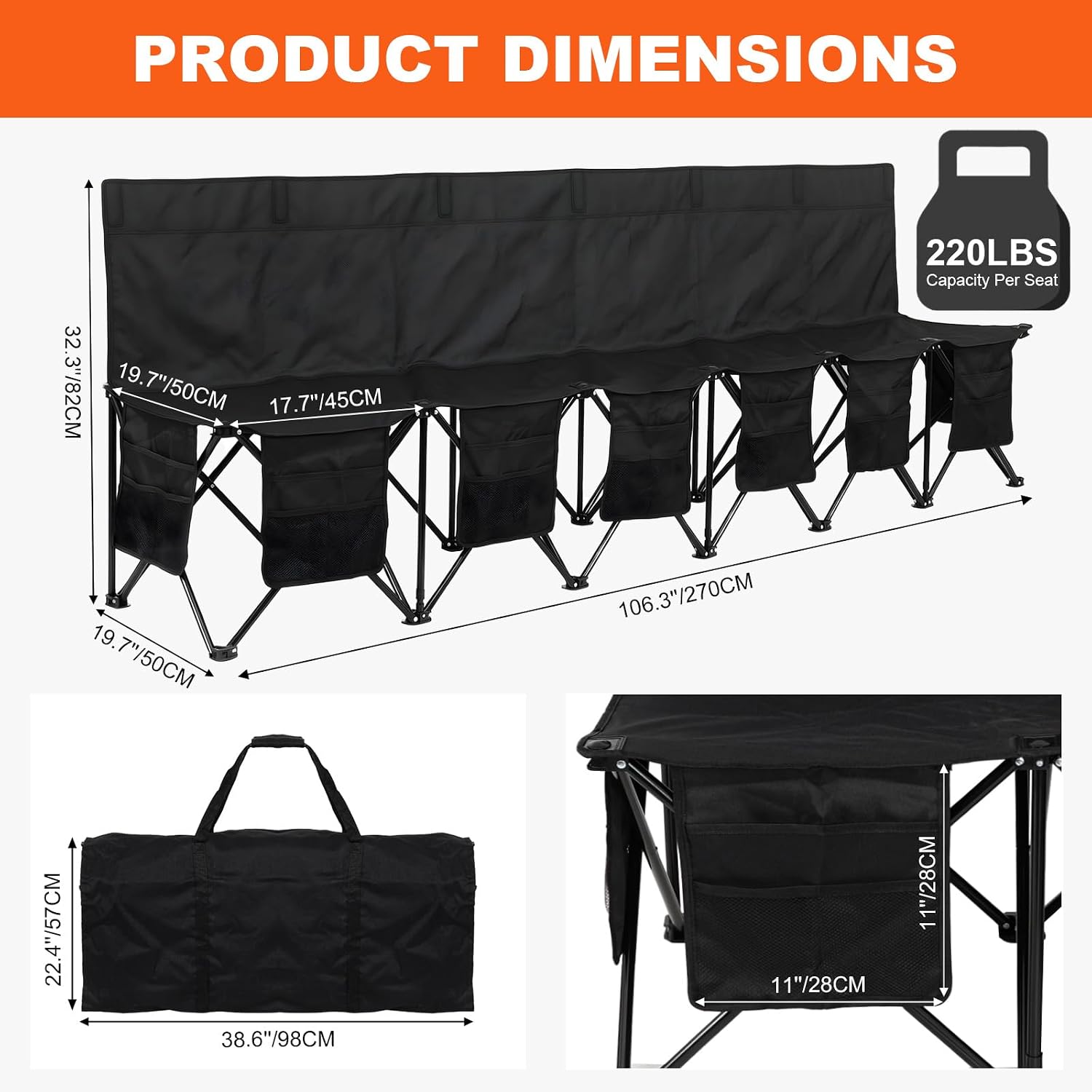 Soccer Bench for Team - Portable Folding Bench Seats for Sports