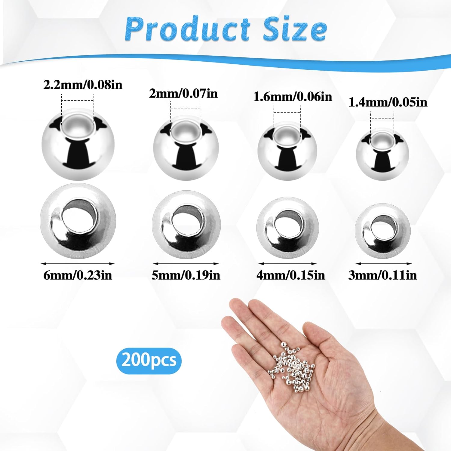 4 Sizes Smooth Round Silver Beads for Jewelry Making, Small Silver Spacer Beads for Jewelry Making, Long-Lasting Round Bead Spacers Seamless Ball Crafts Bead Bracelets DIY Necklace (3mm 4mm 5mm 6mm) - Image 2