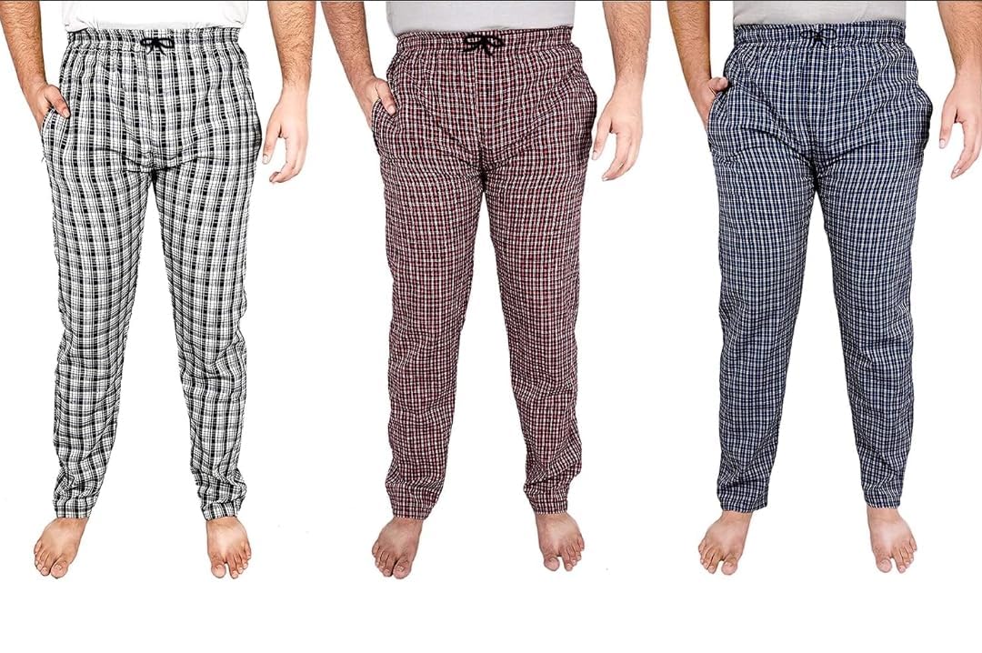 AWALA Fashion Men's Cotton Checkered Pyjama for Night Wear, Relaxation and Sleep (Black,Red&Blue)-image-41
