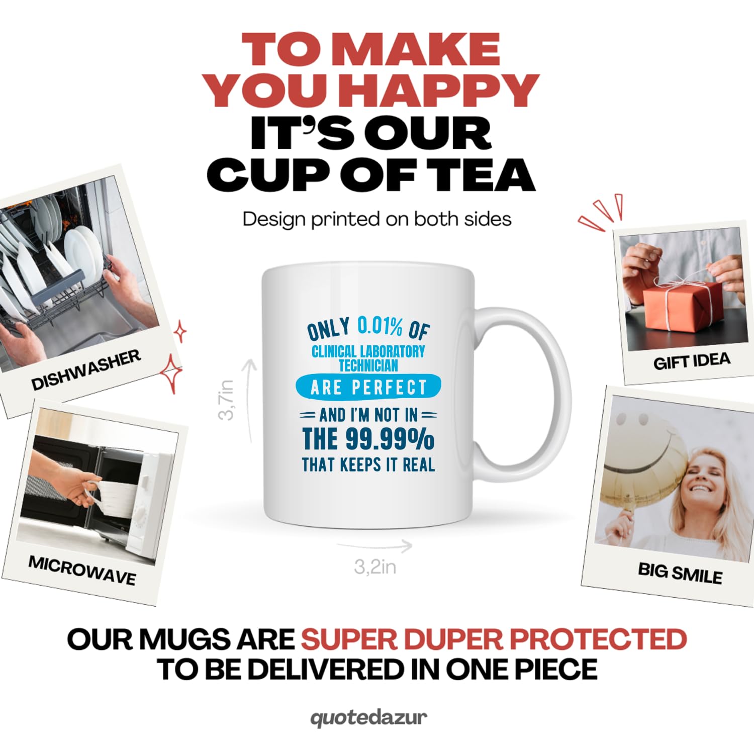 QUOTEDAZUR - Mug Only 0.01% Of Clinical Laboratory Technician Are Perfect, And I'm Not In The 99.99% That Keeps It Real - Coffee/Tea Cups A clinical laboratory technician - Funny Gift Birthday Christm