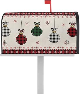 Mailbox Cover Magnetic Christmas Bulbs Snowflake Retro Linen Mailbox Covers Standard Size 21x18in,Mailbox Covers Wrap Post Letter Box Cover for Garden Yard Outdoor Decor Xmas Red Buffalo Plaid