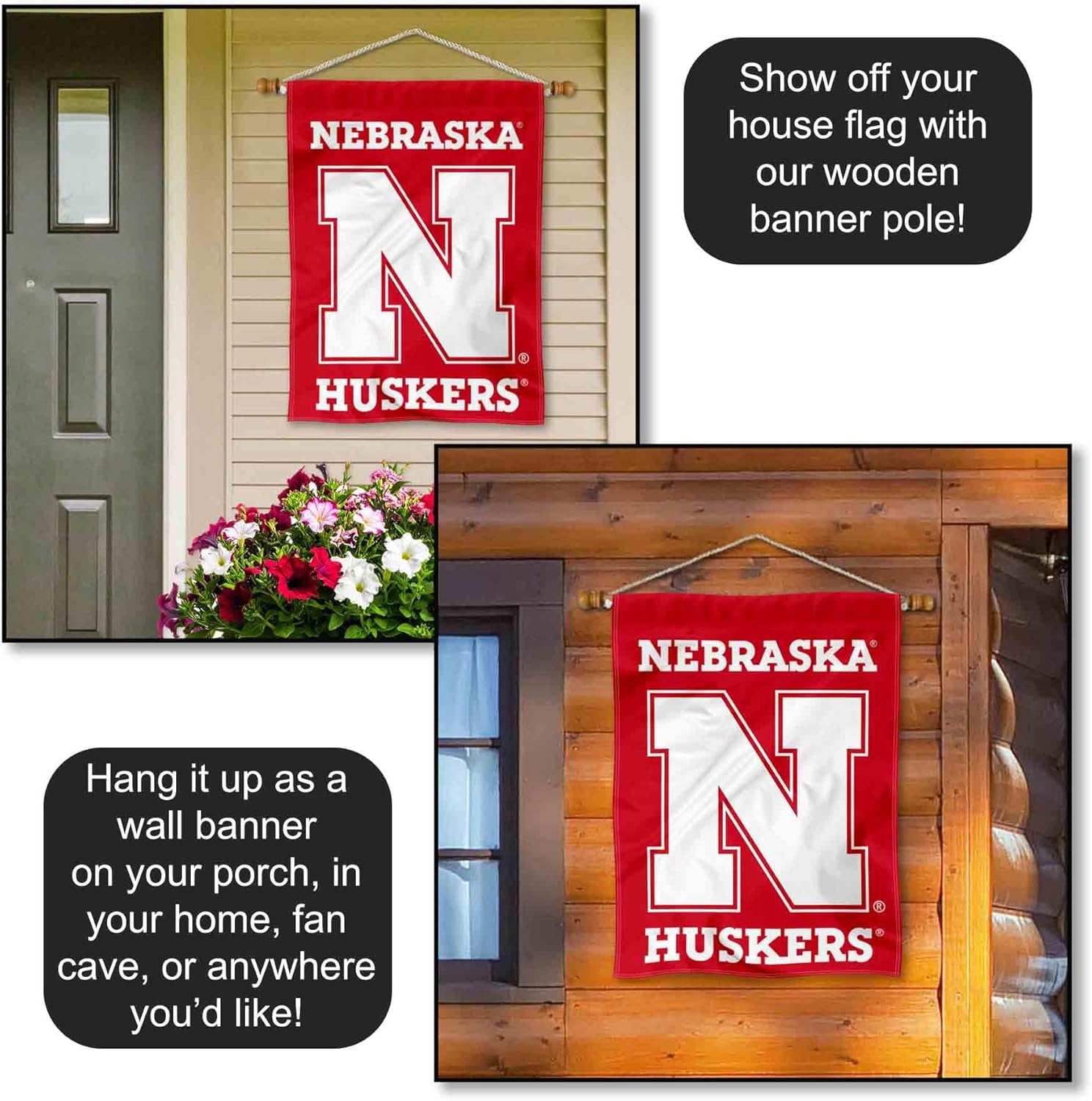 Nebraska Huskers Wordmark Double Sided House Flag