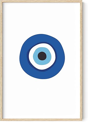 Vista 158 de HAUS AND HUES Evil Eye Decor - Navy Blue Wall Art, Evil Eye Wall Decor, Mykonos Artwork, Evil Eyes Print, Big Eyes Painting Print, Evil Eye Poster