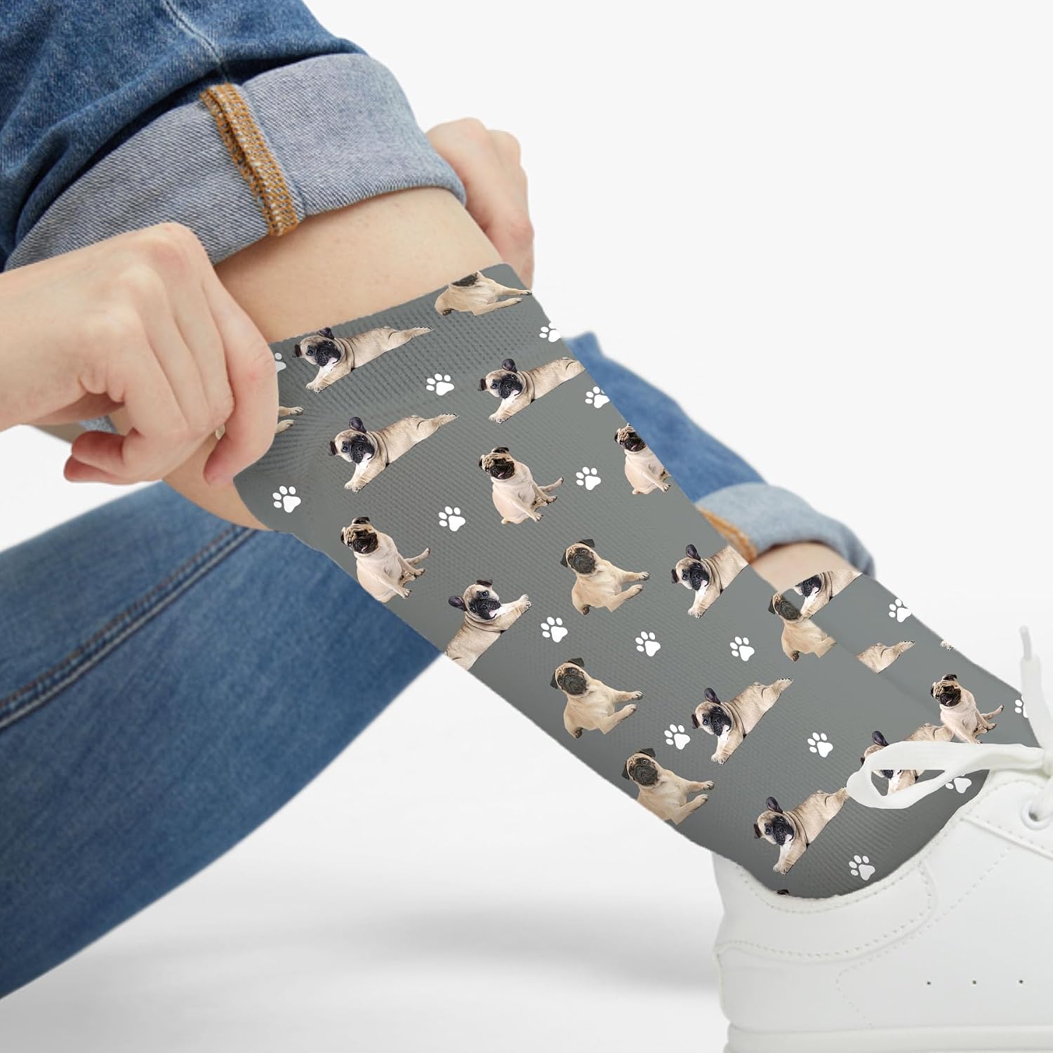Funny Pug Crew Socks,Cute Dog Athletic Running Socks