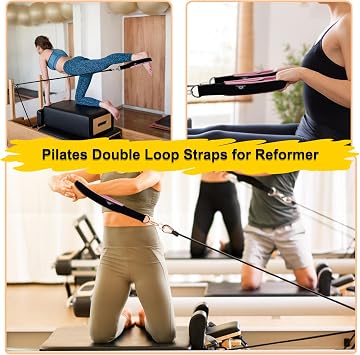 1 Pair Enhanced Pilates Double Loop Straps for Reformer, Thickened D-Ring Handle Straps, Yoga Exercise Accessories in 2 Lengths and Multicolor for Home Gym Workout