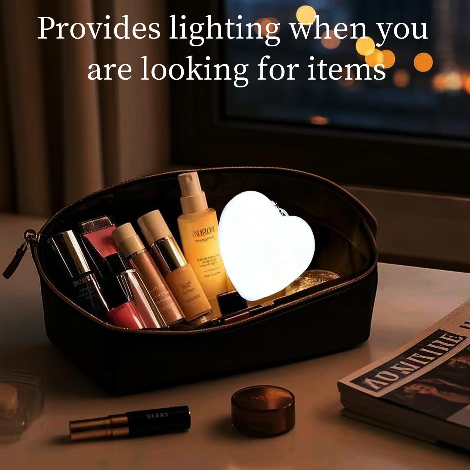 MAQOiW Purse Glow Heart Light, Purse Light Handbag Lights, LED Automatic Sensor PurseLight, Touch Activated Handbag Lights, Mini Bag Cluch lamp for Women, Girls, Heart USB Mini Torch