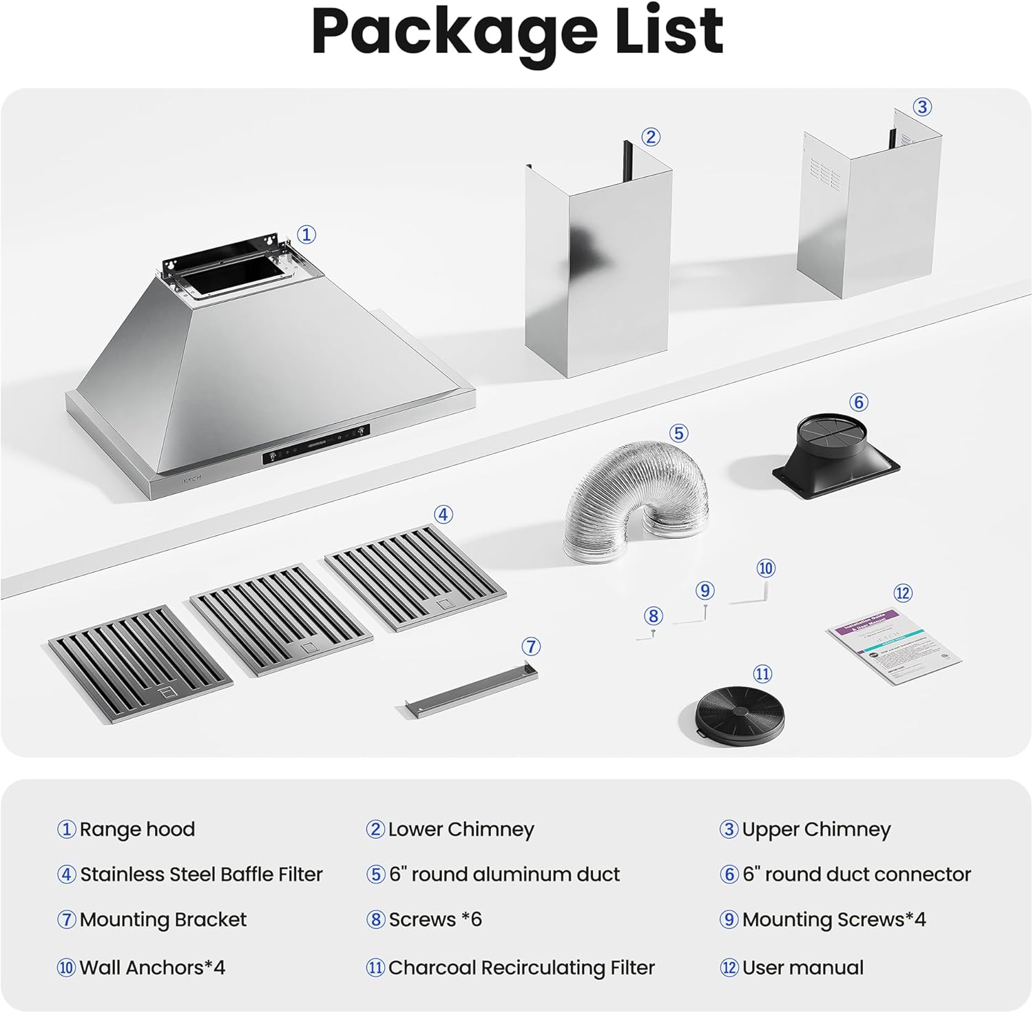 IKTCH 36-inch Wall Mount Range Hood 900 CFM Ducted/Ductless Convertible, Kitchen Chimney Vent Stainless Steel with Gesture Sensing & Touch Control Switch Panel, 2 Pcs Adjustable Lights(IKP02-36'')