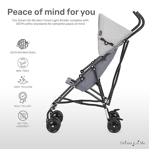 Miniatura 5 de Dream On Me Aero - Cochecito paraguas de viaje, plegado rápido con una sola mano, arnés de seguridad de 3 puntos, frenos dobles, toldo extraíble