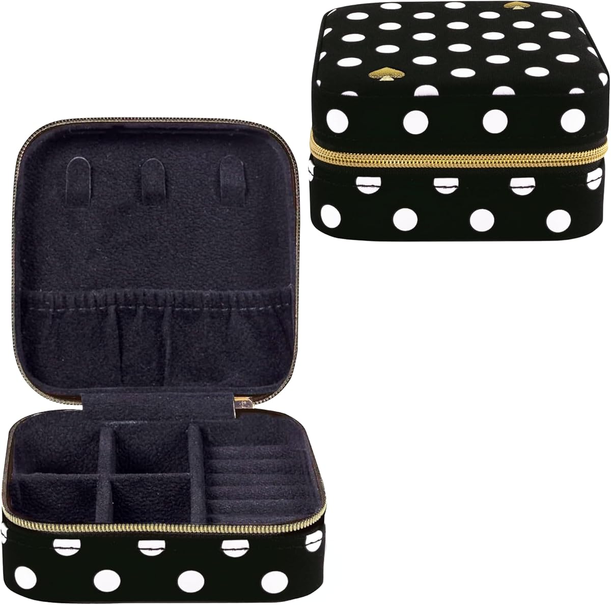 kate spade new york Travel Jewelry Case, Polka Dot | Small Square Case, Black and White Dotted Jewelry Box Organizer for Rings, Necklaces, Earrings On-the-Go with Zipper Closure