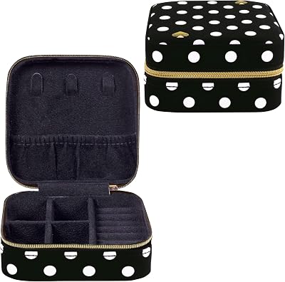 kate spade new york Travel Jewelry Case, Polka Dot | Small Square Case, Black and White Dotted Jewelry Box Organizer for R...