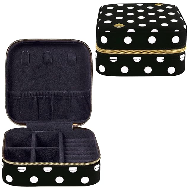 kate spade new york Small Travel Jewelry Case Black Dotted Jewelry Box to Organize Rings Necklaces Earrings Polka
