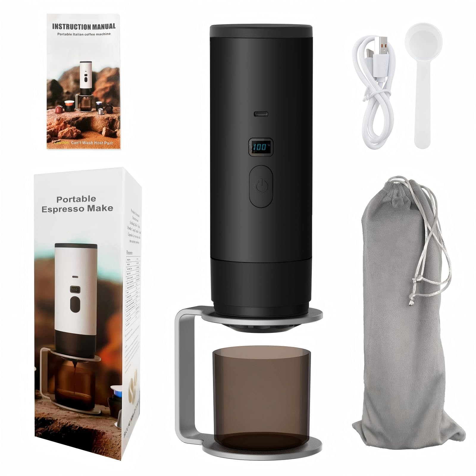 3-in-1 Single Serve Coffee Maker,Wireless Protable Coffee Machine Vacuum Pressured Available,Automatic Extraction and Real-time Heating Vacuum Coffee Maker for Travelling,Black