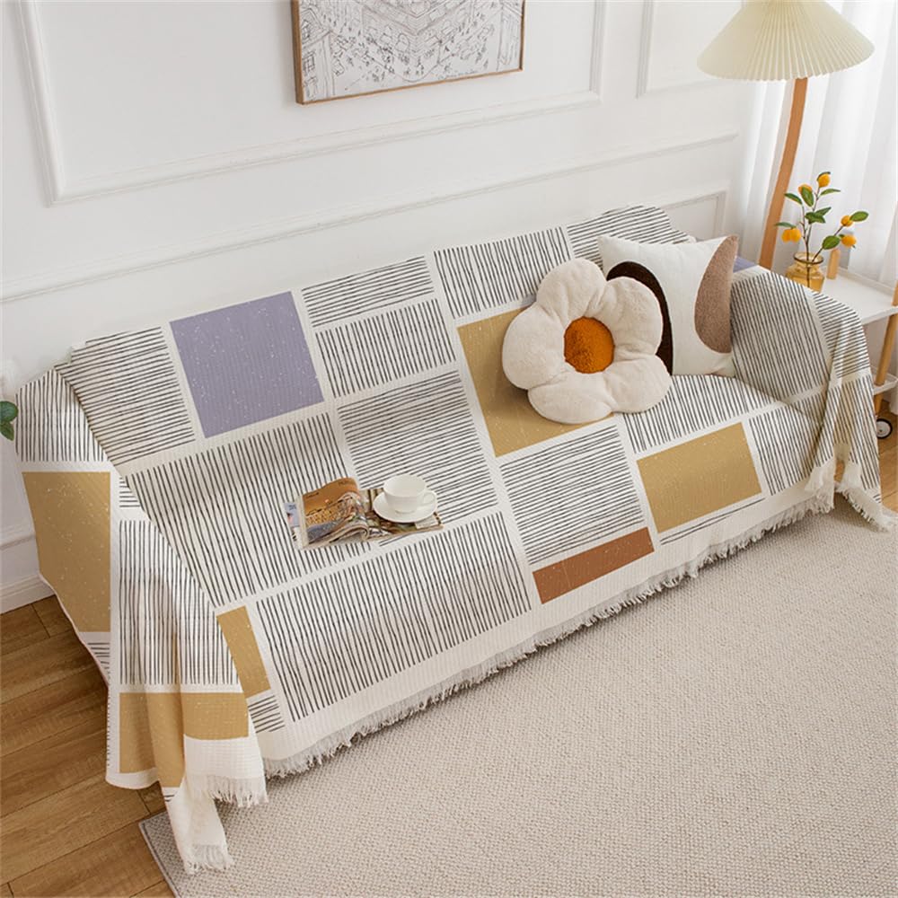 Highdi Housse de Canapé Extensible Serviette de Canapé Anti-Poussière Canapé Couverture Protège Canapé Chat Anti Griffe, Motif Coloré Canapé Serviette Lavable pour lit Double (180x420cm,Gris)