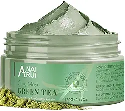 ANAI RUI Máscara de chá verde, máscara de argila para limpeza profunda sem poros, máscara facial de chá verde removedor de cravos com caulim, aloe, colágeno, minimizador de poros, hidratante