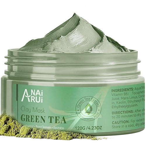 ANAI RUI Máscara de té verde, máscara de arcilla para limpieza profunda sin poros, máscara facial de té verde, removedor de puntos negros con