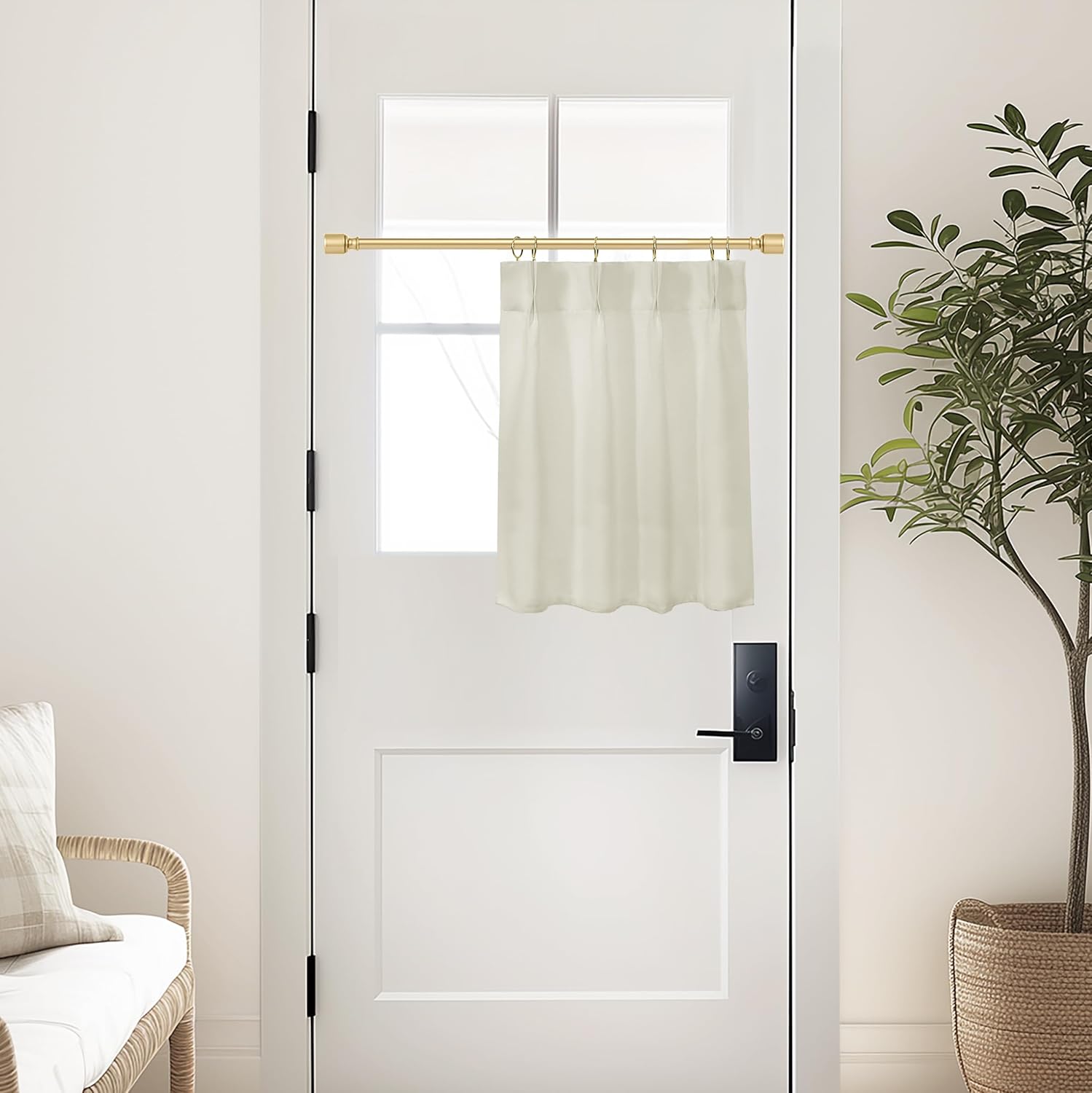 Lino Rosa Small Window Curtains 20 Inch - Pinch Pleat with Gold Clip Rings, Half Curtains for Kitchen, Bathroom & Laundry Room, 24" W x 20" L