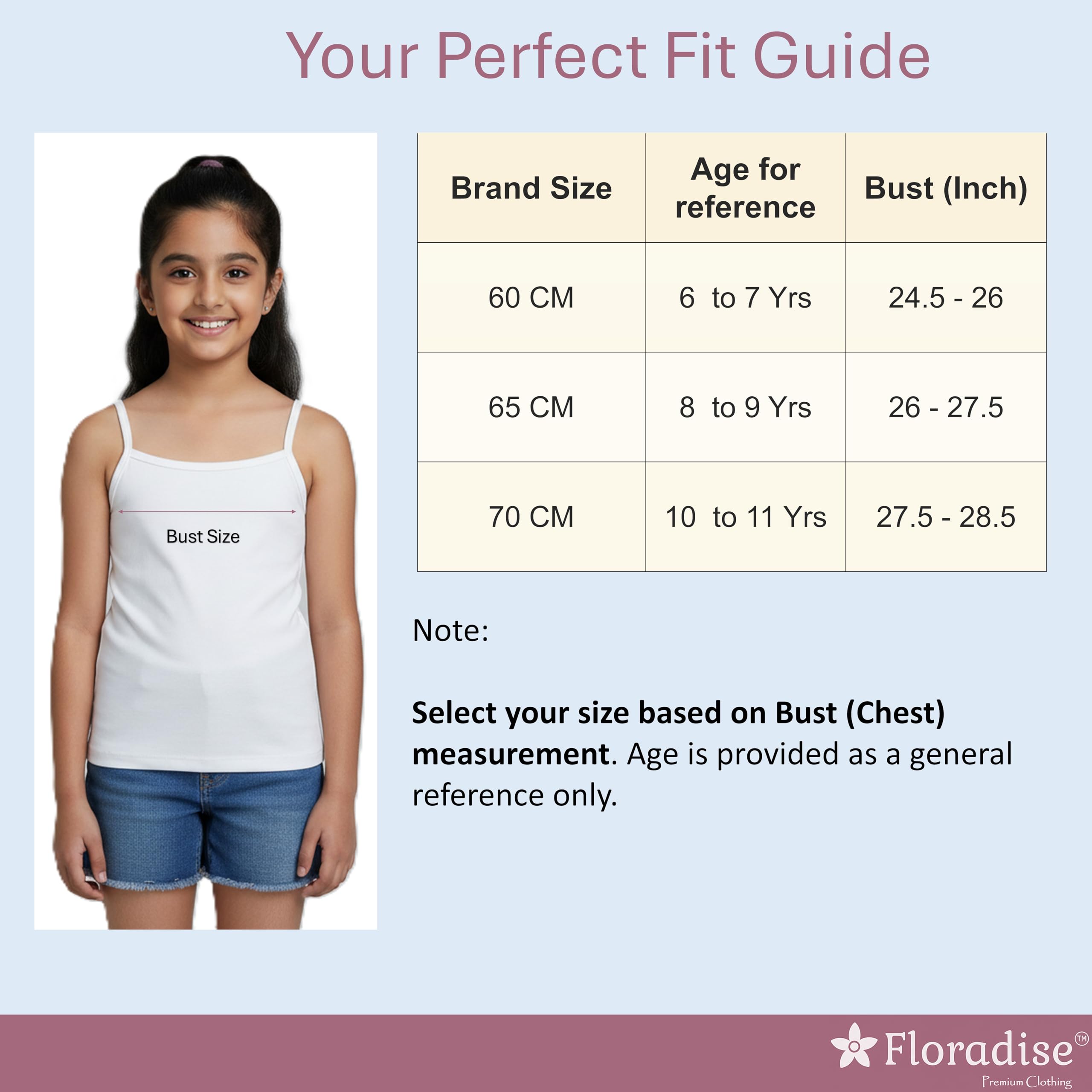 Floradise Girls Camisole | Slips for School Uniform & Everyday Wear | Regular Straps (Pack of 1) | Age 6 to 12 Years (in, Age, 10 Years, 12 Years, Regular, 1, White) 2
