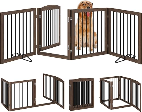 Miniatura 4 de Vantas Puerta plegable para mascotas de 72 pulgadas de ancho, 30 pulgadas de alto, puerta de madera para perros sin montaje, puerta de alambre