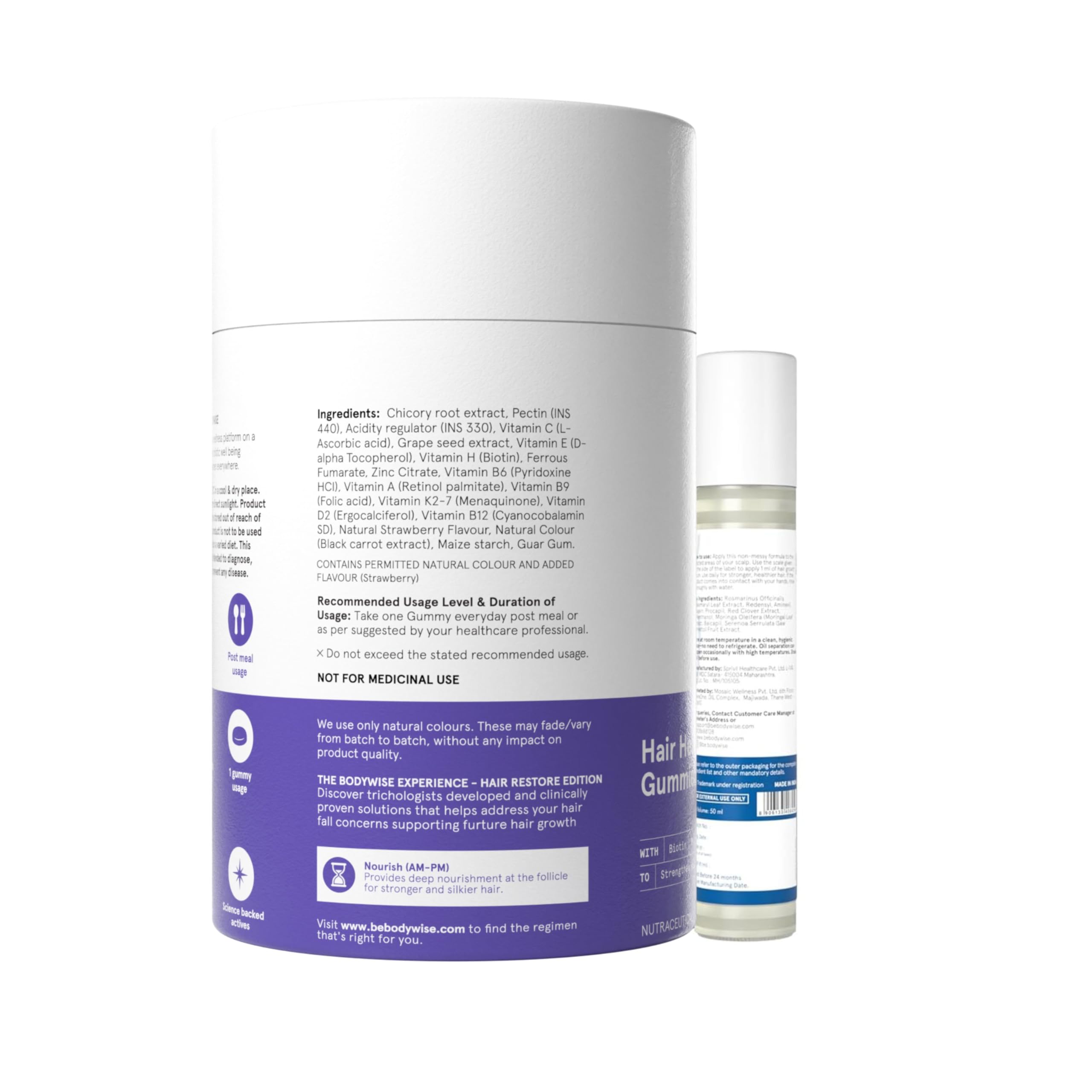 Be Bodywise Hair Growth Pack with 23% Actives | Biotin Hair Gummies (60 Days Pack) & 3% Rosemary Hair Growth Serum Roll-on (50ml) | Prevents Hair Thinning & Hair fall | Paraben & SLS Free — Amazon image 9